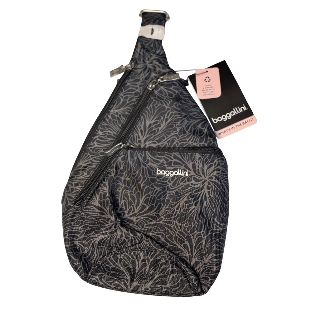 Baggallini Sling Bag Midnight Blossom Crossbody Travel Backpack Water Resistant